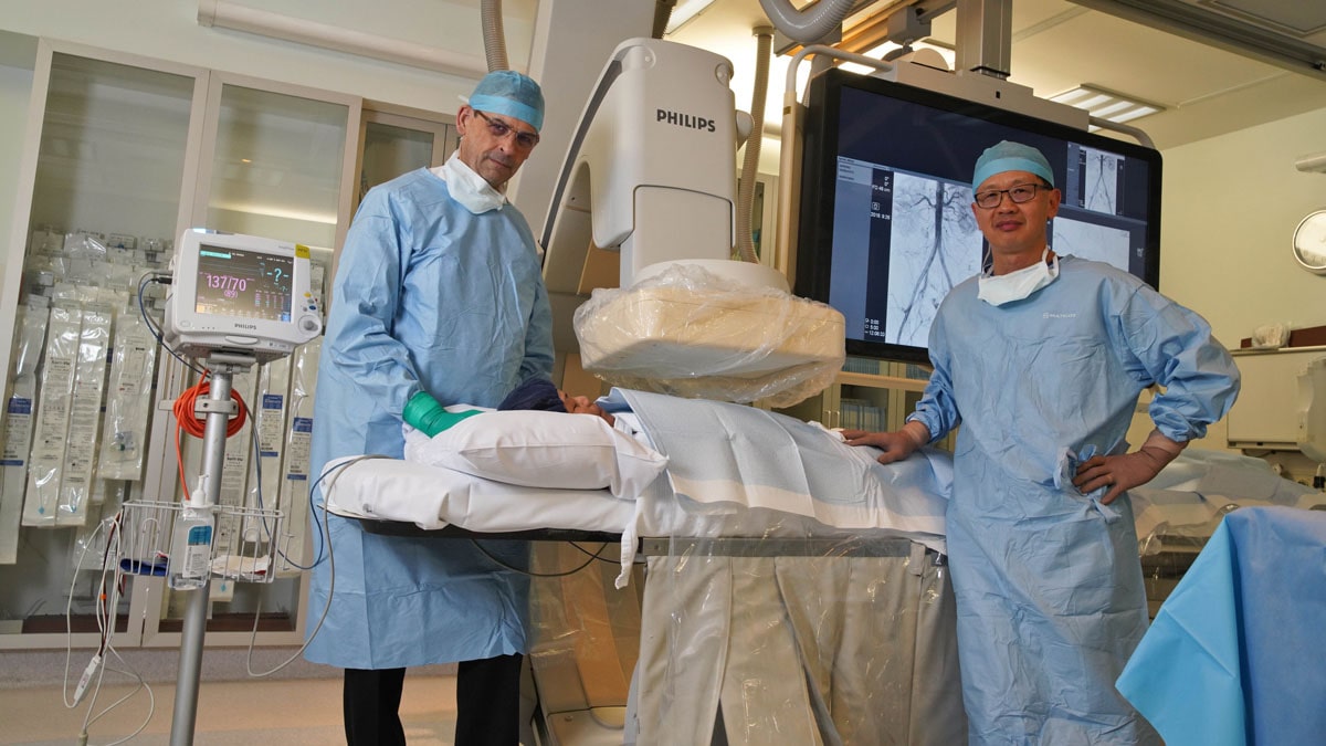 Interventional radiologist Dr Eisen Liang with obstetrician gynaecologist Dr Bevan Brown.