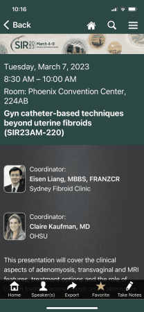 Dr Liang discusses Gyn catheter-based techniques beyond uterine fibroids on March 7 in Phoenix, AZ.